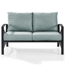 Afuera Living Metal/Fabric Patio Loveseat, Mist Green Cushions and Black Finish, 54" W x 30.5" D x 32" H, Weatherproof Steel Frame, UV/Fade-Proof Cushions, Outdoor Balcony or Porch Seating, Seats 2