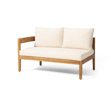 Merax Outdoor 80" Acacia Wood Curved Sectional 5-Seater Sofa, Patio V-Shaped Sofa Couch with Weather-Resistant Cushions for Porch, Lawn, Backyard, Balcony, Teak+ Beige