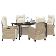 FUDUGEHMIOFWFJJ Modern 5-Piece Garden Dining Set with Cushions, Beige Poly Rattan Outdoor Patio Furniture Set for Backyard, Table and 4 Chairs with Adjustable Backrest, All-Weather