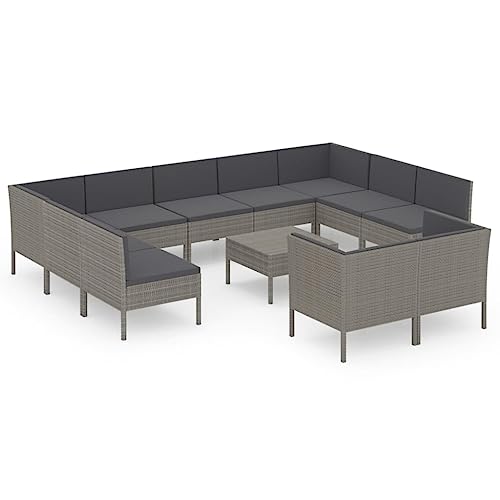 KUPTYERFG Modular Garden Lounge Set Table, Gray PE Rattan Outdoor Coffee Table with Powder-Coated Steel Frame, Sectional Patio Furniture Piece for Backyard and Terrace