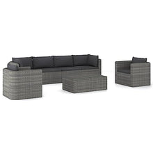 HEFZGDB 7-Piece Grey Garden Lounge Set with Modular Design and Weather-Resistant PE Rattan, Comfortable Cushions for Outdoor Patio Seating and Relaxation