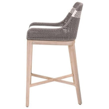 Home Square 3 Piece Outdoor Upholstered Rope Barstool Set Dove Gray Teak