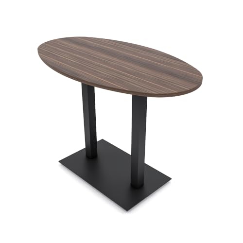 4 Person Harmony Series Small Standing Height Boat Oval Shaped Table | Matte Black Base Meeting Tables for Offices | Scratch-Resistant | Natural Eucalyptus - 34"d X 60"w X 43"h