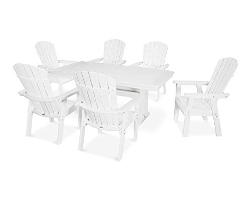 POLYWOOD® Nautical Curveback Adirondack 7-Piece Dining Set with Trestle Legs in White