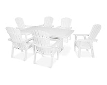 POLYWOOD® Nautical Curveback Adirondack 7-Piece Dining Set with Trestle Legs in White
