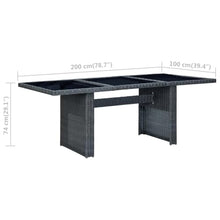 Fisinber 79 Inch Large Outdoor Dining Table, Modern Rectangular Garden Patio Furniture with Tempered Glass Top and Steel Frame, Seats 8 People, Dark Grey Poly Rattan