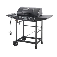 4 Burner BBQ Propane Gas Grill with Side Burner 42000 BTU Output Stainless Steel Barbecue Grill with Enamel-Coated Grates and Side Tables for Outdoor Cooking Kitchen and Patio Backyard.