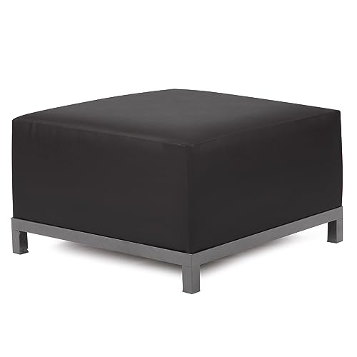 Howard Elliott Collection Axis Patio Ottoman with Cover, Upholstered Footstoll Coffee Table Ottoman Bench, Seating Futniture for Both Indoor & Outdoor Home and Office, Titanium Frame, Atlantis Black