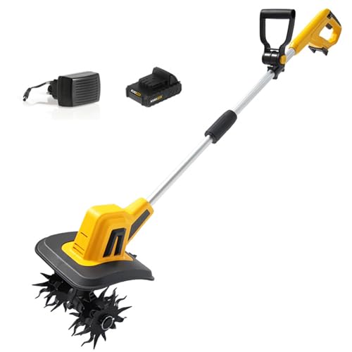 20V Electric Small Rotavator, Cordless Tiller Cultivator, with 2000mAh Rechargeable Battery, 22cm Working Width, 16cm Working Depth, for Garden, Vegetable Plots