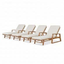Christopher Knight Home Barde Set of 4 Patio Chaise Lounge Chair Outdoor with Cushion, Acacia Wood Poolside Sun Lounger with Armrests, 4-Position Adjustable Backrest Pool Lounger, Beige + Teak