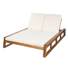 Christopher Knight Home Acacia Wood Outdoor Double Chaise Lounge with Adjustable Backrest Patio Daybed with Thick Cushions for Poolside Backyard Balcony Natural Finish Beige Cushion