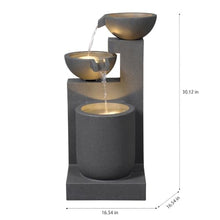 Gray Modern Tiered Bowl Fountain, Decorative Water Fountain with LED Lights and Quiet Pump, Indoor Outdoor Water Feature for Patio, Garden, Deck, Balcony, Office and Home Décor