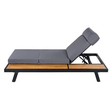 Merax Black Iron Teak Finish Chaise Lounge Set with 4" Thick 4-Fold Cushion with Headrest, 400 lbs Capacity, Adjustable Backrest with Flat Storage Surface for Patio, Poolside, Backyard, Dark Gray