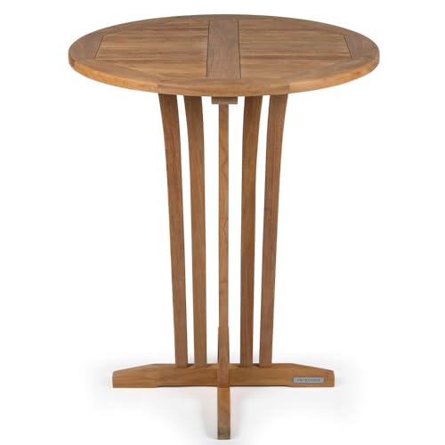 TITAN GREAT OUTDOORS Ash & Ember Acadia Grade A Teak 35" Round Bar Table, Indoor Outdoor Patio Bar Furniture, Weather Resistant Solid Wood for Garden, Backyard, Patio, Tightly Spaced Slats