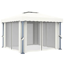HKTMGDNG 9.8x9.8 Aluminum Gazebo Canopy with Curtains Cream White