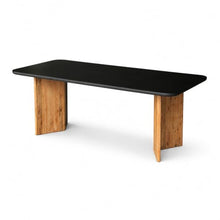 Modern Indoor/Outdoor Matte Black 86.6" Rectangular Poly-Fiber Dining Table with Acacia Wood Legs