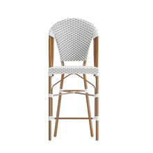 BizChair Set of 2 Stackable Indoor/Outdoor Bistro 26" High Counter Height Stools, Commercial Grade, White/Gray and Bamboo Finish