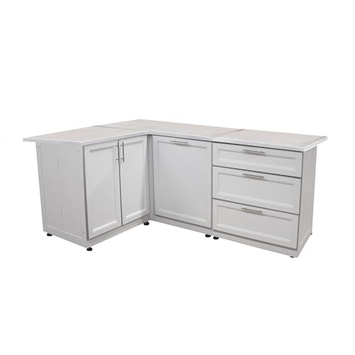 Blue Sky Outdoor Living White Shaker 3-Piece Outdoor Kitchen Combo Set 12 – Modular Weatherproof Storage Cabinets
