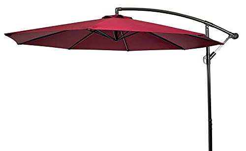 RWGOVLU 3M Cantilever Parasol with Crank & Tilt, Outdoor Parasol, Hanging Umbrella, Sun Shade Umbrella Waterproof, Beach Parasol, UV Protection, Base not Include (4 Red)