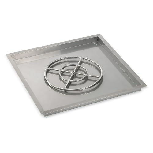American Fireglass SS-SQPKIT-P-30 Propane 30" Square Stainless Steel Drop-in Pan with Spark Ignition Kit (18" Fire Pit Ring)
