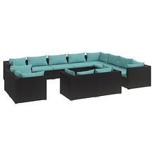AJSEOYBS Outdoor Patio Set,Outdoor Garden Furniture,12 Piece Patio Lounge Set with Cushions Black Poly Rattan,for Deck, Patio, Garden, Poolside, Backyard