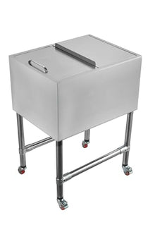 24 Inch Commercial Ice Bin with Sliding Lid - 64L Stainless Steel Underbar Ice Chest with Drain System - Insulated Ice Storage Bin on Wheels for Bar, Restaurant, & Cocktail Station