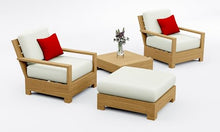 WholesaleTeak Teak Wood 4 Pc Lounge Chair Set: 2 Lounge Chairs, Ottoman & Side Table with Cushions in Outdoor Fabric #5404 Canvas Natural