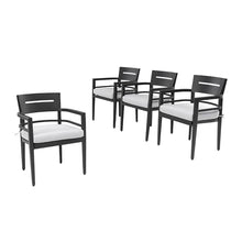 WAQINBR 4 Piece Aluminum Dining Chairs Set, Outdoor/Indoor Stationary Dining Chairs with Comfortable Fabric Cushions &Tapered Feet for Garden, Backyard, Poolside, Bistro, Ember Black