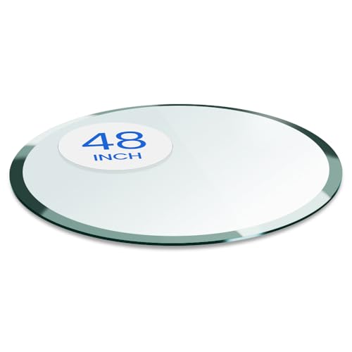 Dulles Glass 48 inch Round Glass Table Top - Tempered - 1/2" Thick Glass Surface, Safe Beveled Edge, Multipurpose for Dining Table, Patio, Coffee and End Table