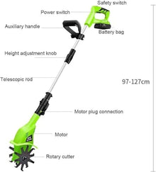 LBAawxe MekUk Garden Tiller & Cultivator Rotavator Cordless Electric tillers, Working Width 10 cm, Depth 25 cm, Adjustable Handle for Garden Care Compacted Soils and Lawn Yard