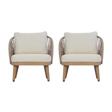Christopher Knight Home Lydia Set of 2 Boho Patio Furniture Acacia Wood Club Chairs, Outdoor Lounge Chairs, Modern Tub Accent Chairs/Arm Chairs with Rope Woven and Removable Cushions, Natural+Beige
