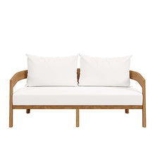 Modway Brisbane Modern Teak Wood Fabric Patio Loveseat Natural White