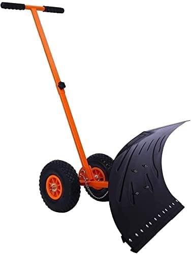 Efficient Snow Shovel with Wheels Heavy Duty Metal Rolling Snow Pusher Efficient Snow Removal Tool for Driveway Doorway Rolling Snow Plow with Adjustable Handle