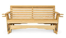 5 FT NATURAL Porch ROLLBACK Glider Cupholders Bench for 3 Person, Amish-Made Pine Wood Glider, Smooth Glide, Balanced Construction, Even Weight Distribution, Relaxed Seating Angle, Made in USA