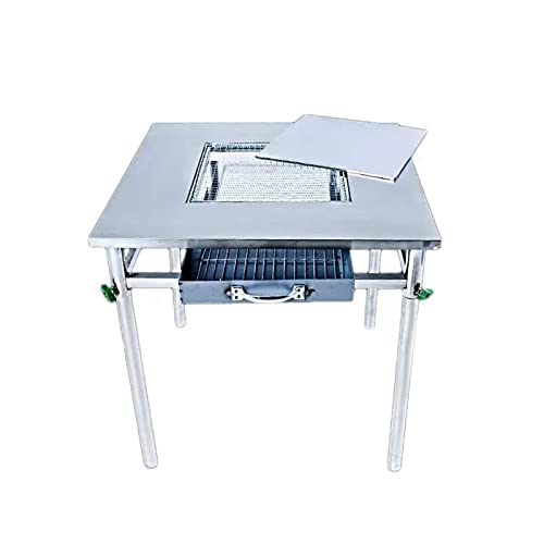 uP9sF2mD Barbecue Grill Self-Service Barbecue Table Household Stainless Steel Rack Multi-Function Portable Outdoor Charcoal Barbecue Charcoal Grill(65x65cm)