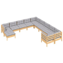 KPOTUERTU 11 Piece Pinewood Patio Lounge Set with Gray Cushions