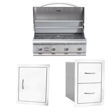 Bullet by Bull Stainless Steel Outdoor - Built-In Natural Gas Grill -Outdoor Kitchen Island Bundle - Includes 4 Burner BBQ, Single Access Door & Double Storage Drawer