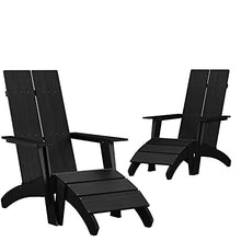 Taylor & Logan Brady Dual Slat Back Poly Resin Adirondack Chairs with Foot Rests Black