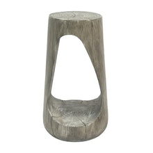 OROTLECT Hollow Tree Stump Accent Side Table, MgO Faux Wood Concrete End Table No Assembly Wabi Sabi Plant Stand Stool Indoor Covered Outdoor Gray