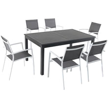 CAMBRIDGE Turner 7-Piece Outdoor Dining Set with 63" x 40" Expandable Table and Sling Chairs White/Grey