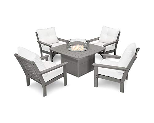 Polywood® Vineyard 5-Piece Conversation Set with Fire Pit Table (Slate Grey/Natural)