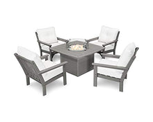 Polywood® Vineyard 5-Piece Conversation Set with Fire Pit Table (Slate Grey/Natural)