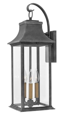 Hinkley Adair Large Wall Mount Lantern 3-Light Heritage Series Aged Zinc
