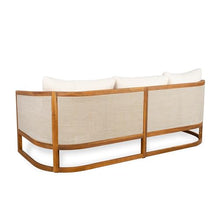 Christopher Knight Home Catania Acacia Wood Outdoor 3 Seater Sofa with Cushions, Wooden Patio Sofa Couch with Cushion, Comfy Garden Cloud Sofa Couch with Textilene Armrest, Teak+ Beige