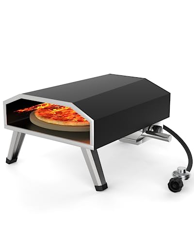 RIEDHOFF 16"Gas Outdoor Pizza Oven, Automatic Rotating Portable Pizza Maker, [1000°F] [8000W] Quickly Bake Stainless Steel Rotatable Pizza Grill with Foldable Legs for Outdoor Cooking Camping