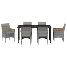 WDGJJFECNMUEHI 7-Piece Outdoor Dining Set Grey Poly Rattan with Cushions, Patio Furniture Set with Tempered Glass Tabletop and Steel Frame for Garden, Terrace, Backyard