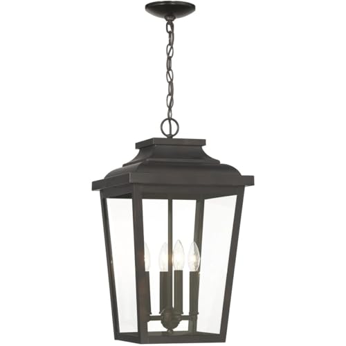 the Great Outdoors by Minka Lavery Irvington Manor 21.75 in. 4-Light Chelesa Bronze Dimmable Outdoor Pendant Light with Clear Glass and No Bulbs Included 72175-189-C