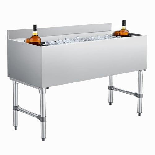 VEVOR Commercial Ice Bin, 137.4 Qt Max Capacity, 48 x 19 x 33 Inch Stainless Steel Ice Chest with Sliding Lid and Bottle Holders, Cooler Cart Cocktail Unit for Bar Restaurant Pub, NSF Certified