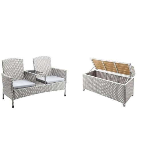 Furniture of America Gray Aluminum Patio Loveseat & Storage Bench Outdoor Set of 2 Grey