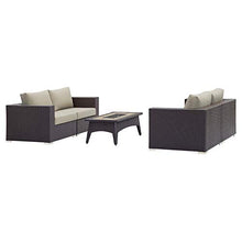 Modern Outdoor Patio Lounge Sofa, Chair and Coffee Table Fire Pit Set, Fabric Rattan Wicker, Beige